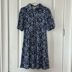 Boden blue and white printed half sleeve mini dress